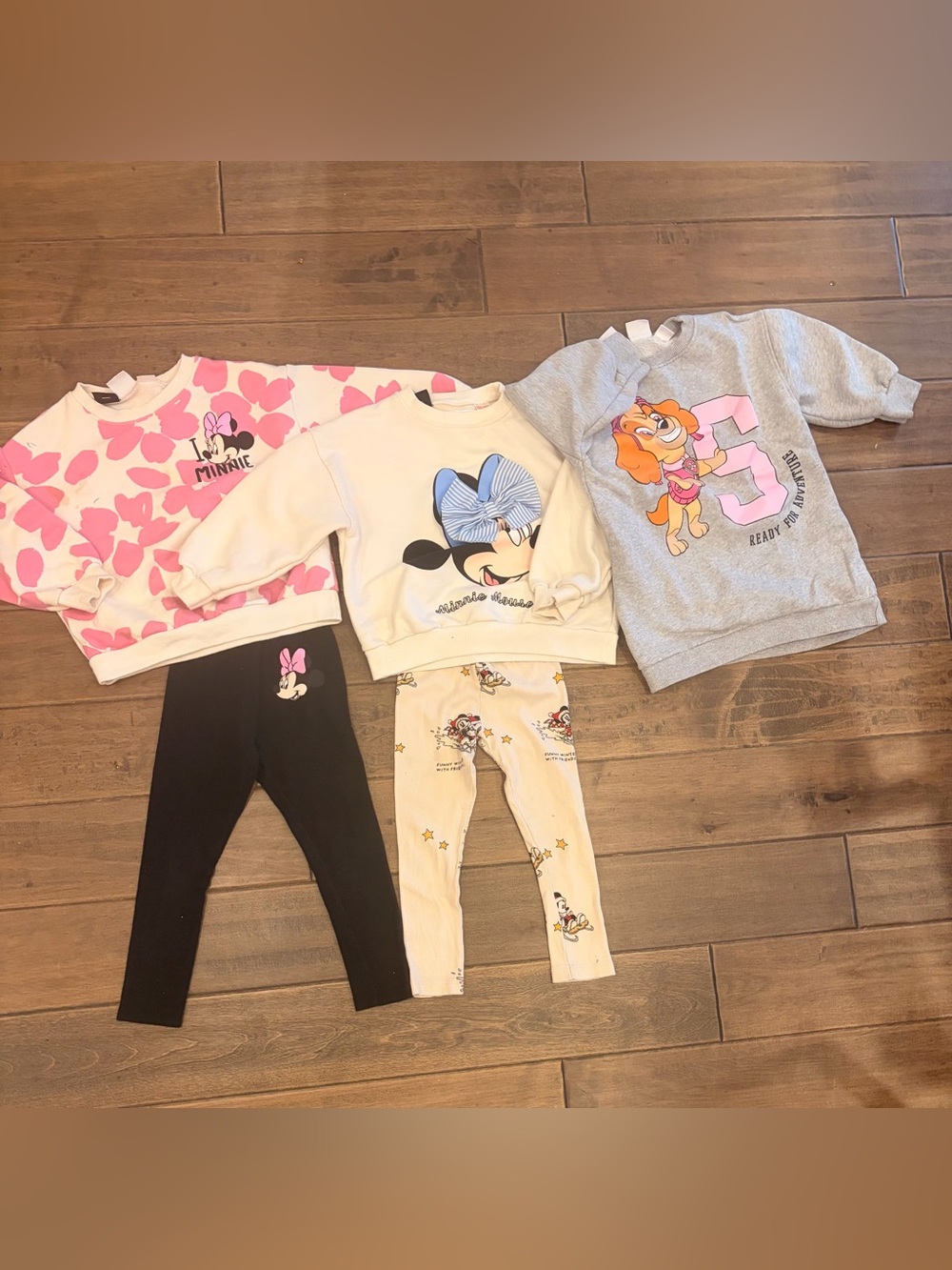 Zara Girls 5T (fits 4T) Disney Lot Minnie Mouse Paw Patrol Sweatshirts & Legging